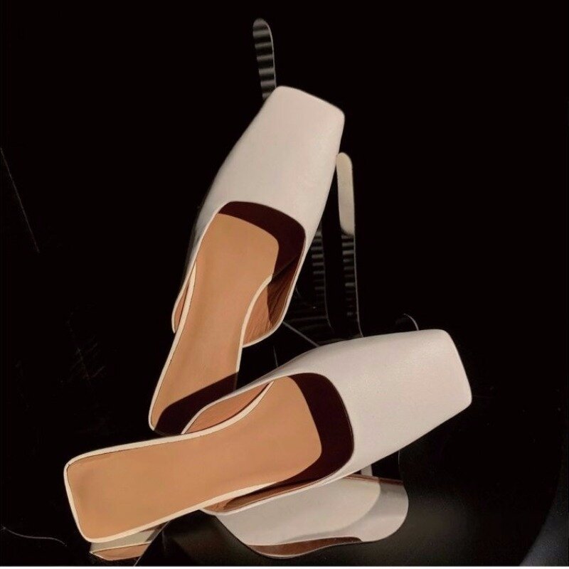 Женские туфли-лодочки с квадратным носком, высокий каблук, треугольная подошва, полутапочки, летние