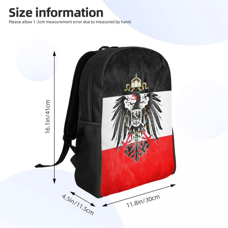 Mochila personalizada para ordenador portátil con bandera del Imperio Alemán para hombre y mujer, bolsa de libros a la moda para estudiantes universitarios, bolsas de abrigo de Alemania