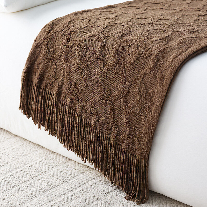 Manta de punto con borla gruesa para sofá, colcha nórdica para cama, suaves y acogedoras mantas decorativas, 240x127cm