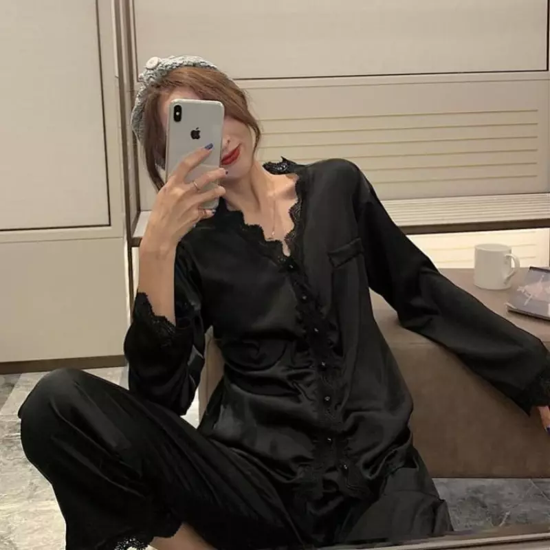 Pyjama Sets Vrouwen Sexy Kant Ontwerp Eenvoudige Koreaanse Stijl Vrouwelijke Loungekleding Populaire Retro Gezellige Nachtkleding Vrijetijdskleding Zachte Ins