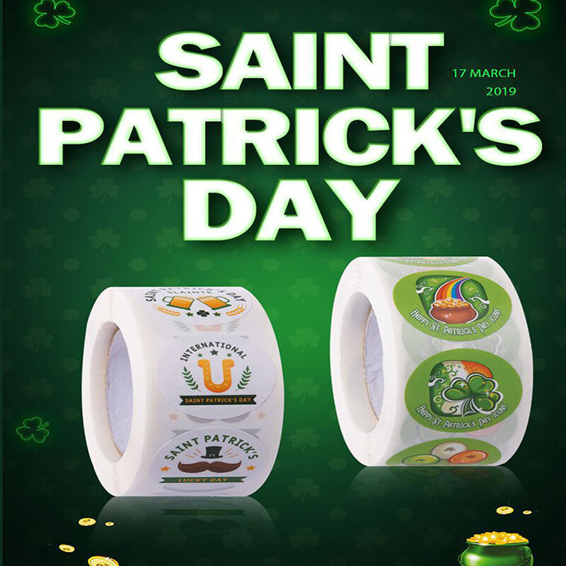 500Pcs/ม้วน1นิ้ว St Patricks วันสติ๊กเกอร์สีเขียวการ์ตูนสำหรับพรรคไอริชตกแต่ง Self-Adhesive สติกเกอร์