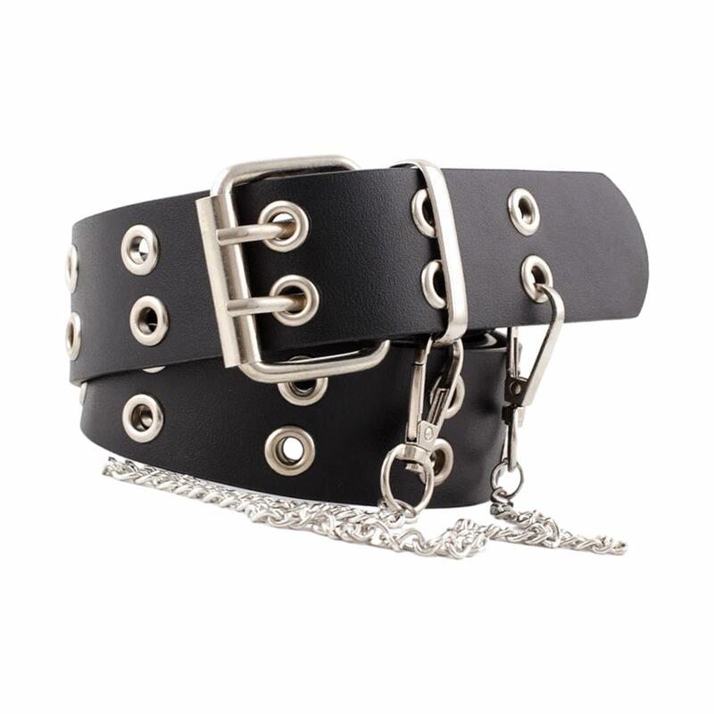 Cinturón Punk de doble ojal para mujer, ajustable, gótico, Rock, con cadena, pretina, para Vaqueros, fiesta de Cosplay