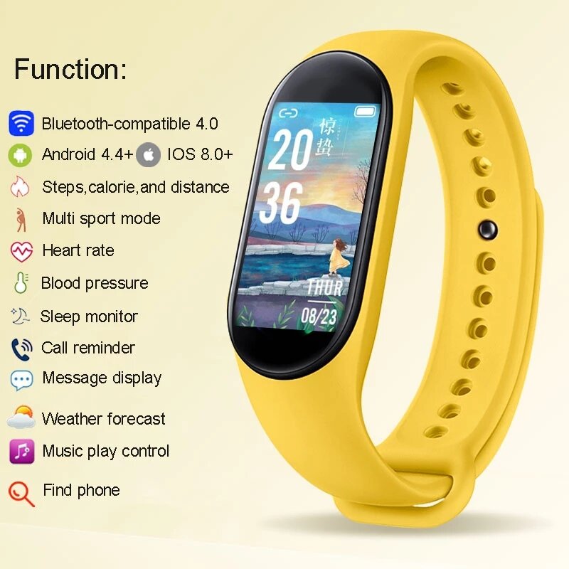 Reloj inteligente M7 para niños y niñas, pulsera deportiva resistente al agua IP67 para Android e IOS