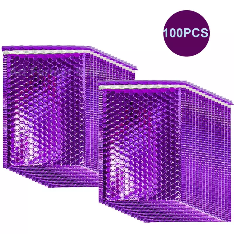 Bolsas de mensajería impermeables con autosellado, sobres acolchados de burbujas, color púrpura, para envíos de piezas, 100