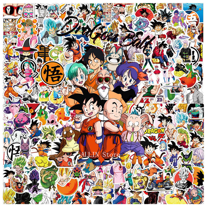 50/100pcs Cool Anime Dragon Ball Stickers per bambini giocattoli Son Goku Cartoon decalcomanie fai da te Skateboard Laptop moto Sticker Packs
