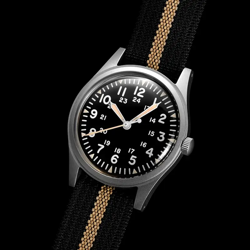 Rdunae นาฬิกาควอทซ์34.5มม. สำหรับวินเทจผู้ชาย G10ทหาร Miyota 2035 movemen นาฬิกาข้อมือสแตนเลสสตีลกระจกแร่