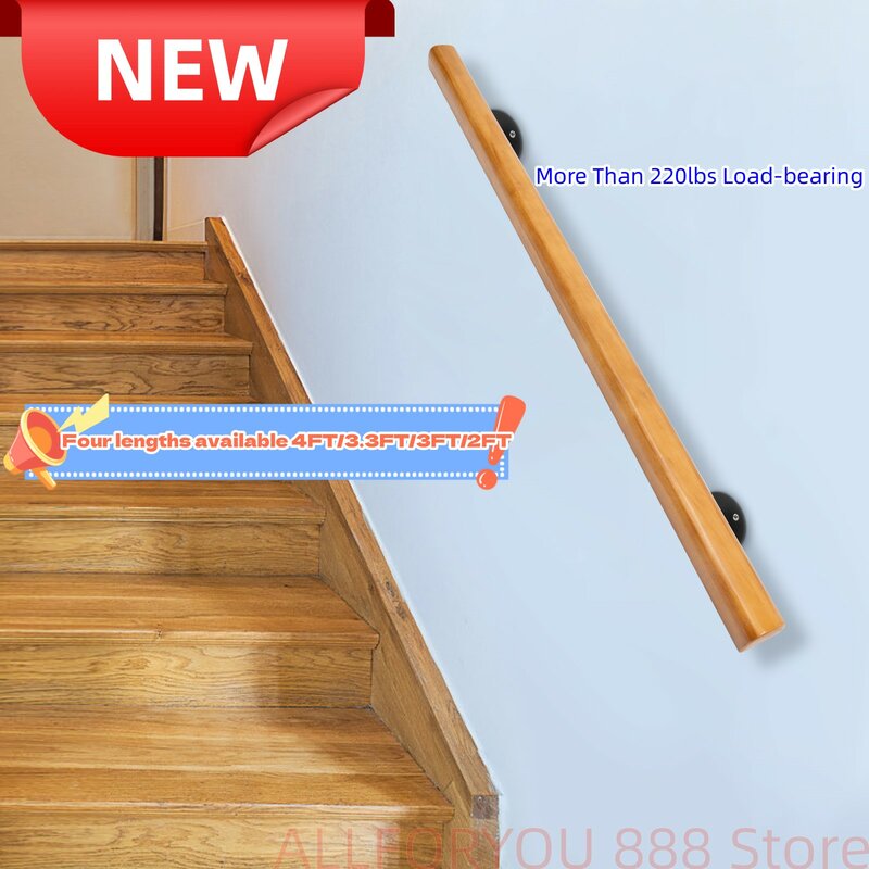 4FT/3.3FT/3FT/2FT Wood Handrail Stepladders Stair Railing Hand Rail For Indoor More Than 220lbs Load-bearing