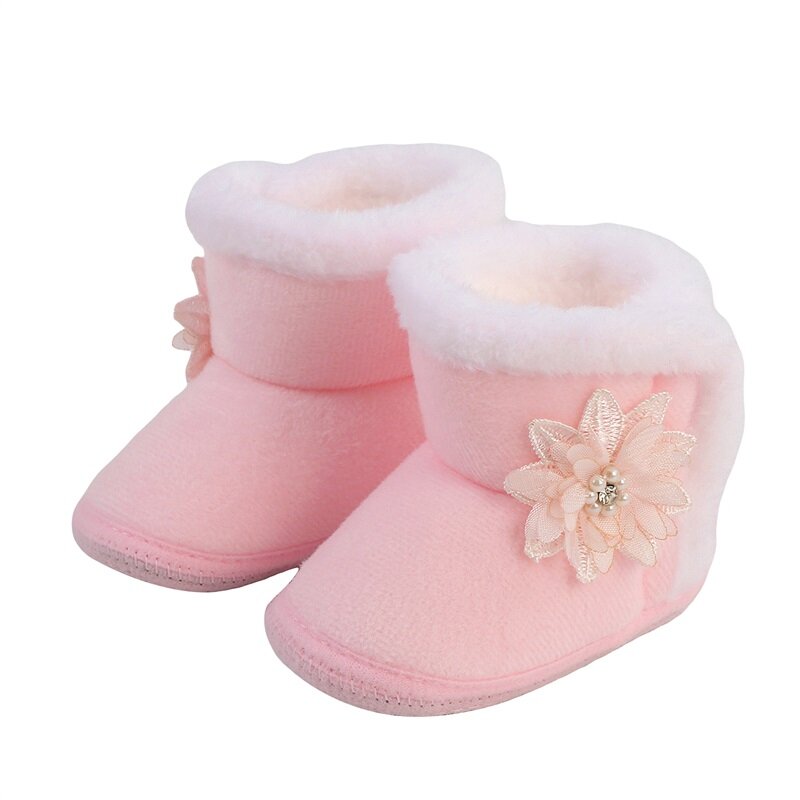 Bottes de neige d'hiver pour bébés filles, chaussures de rinçage à fleurs, streetwear doux et chaud, chaussures de marche pour tout-petits et nourrissons