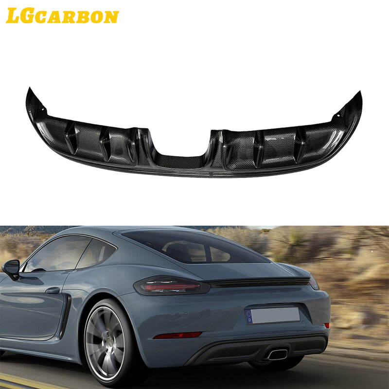 LGcarbon For Porsche 718 Cayman Boxster 2016-2022 Real Carbon Fiber Rear Bumper Diffuser Lip Spoiler Exhaust Tips Cover Body Kit