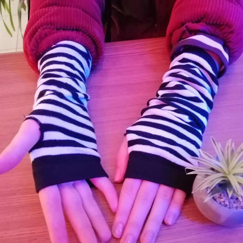Long Fingerless Gloves Black Punk Cuff for Women Gothic Lolita Girls Men Hip-hop Glove Elbow Stretch Winter Arm Warmer Mitten