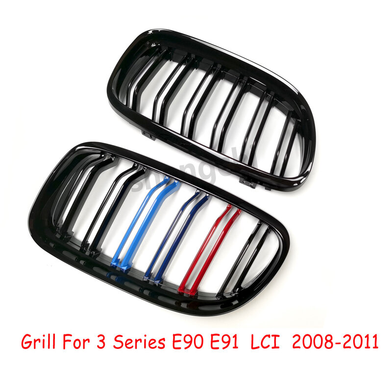 Gloss M Color Front Bumper Grill para BMW Série 3, E90, E91 LCI, 316i, 318i, 320i, 323i, Grelhadores de substituição, 2008-2011