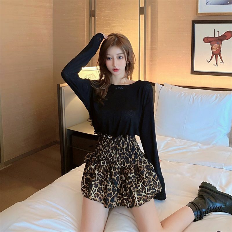 Deeptown Sexy Leopard Print Mini Skirt Ruffle Coquette Y2k Vintage High Waisted Skirts Pleated Female Streetwear Short Skirt