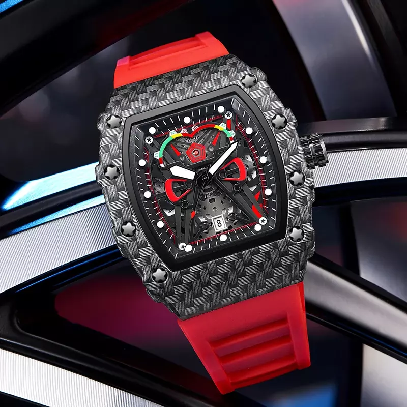 Reloj deportivo de cuarzo para hombre, pulsera de goma roja de alta calidad, a la moda, ideal para regalo, envío directo de fábrica