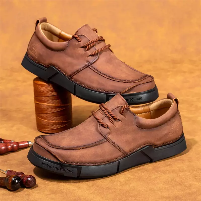 Sapatos casuais de couro genuíno masculino, oxfords com cordões ao ar livre, mocassins planos, plus size, primavera, outono