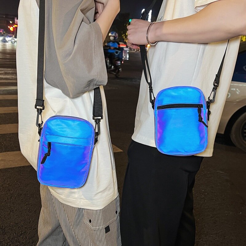 Unisex Nylon Reflective Shoulder Bags, Mini Messenger Bag, Bolsa de telefone, Casual, Zipper na moda, Personalidade, All-Match, Novo, Verão