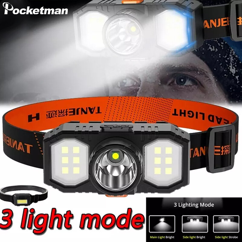 강력한 COB LED 헤드램프, 3 가지 조명 모드, 방수 헤드라이트, 슈퍼 브라이트 캠핑 헤드램프, 헤드라이트