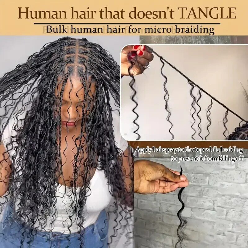 Человеческие плетеные волосы для кос в стиле бохо, натуральный цвет, 24 дюйма, крупные волны, человеческие волосы для плетения без уточка, человеческие волосы, искусственные волосы