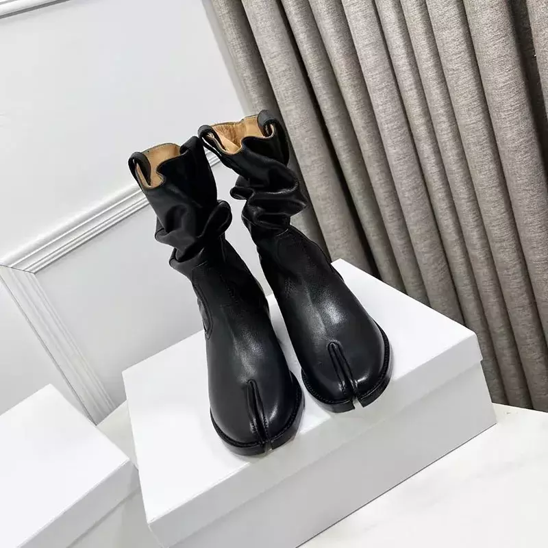 Długie buty z dzielonym noskiem z prawdziwej skóry modne wygodne popularne wysokiej jakości nowoczesne buty w stylu Styeet do kolan popularne damskie 2023