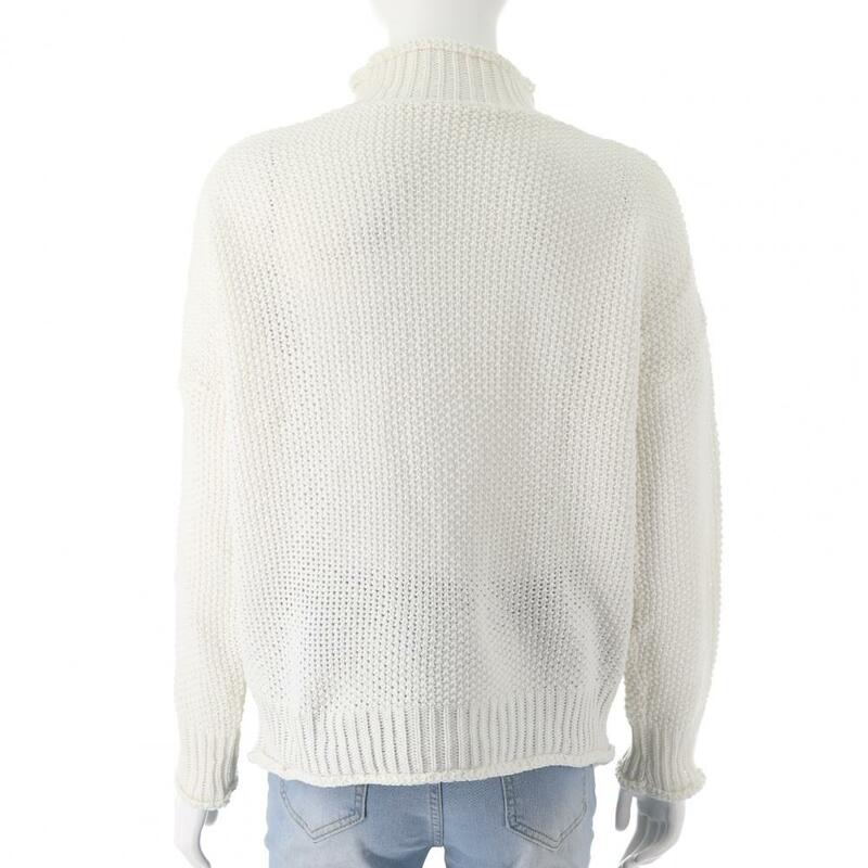 Теплый женский свитер, стильный женский свитер с высоким воротником, уютный пуловер с ребристой отделкой для осени и зимы, уличная одежда, вязаный однотонный топ