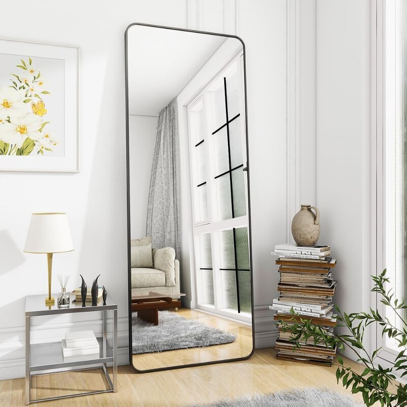 BEAUTYPEAK Black Full Length Mirror, 65"x22" Rounded Corner Floor Mirror Standing Hanging or Leaning Against Wall Dressing Room