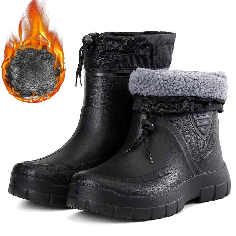 EVA 방수 작업 남성용 부츠, 야외 낚시 미끄럼 방지 남성 신발, 플러시 따뜻하고 편안한 레저 패션 플랫 신발