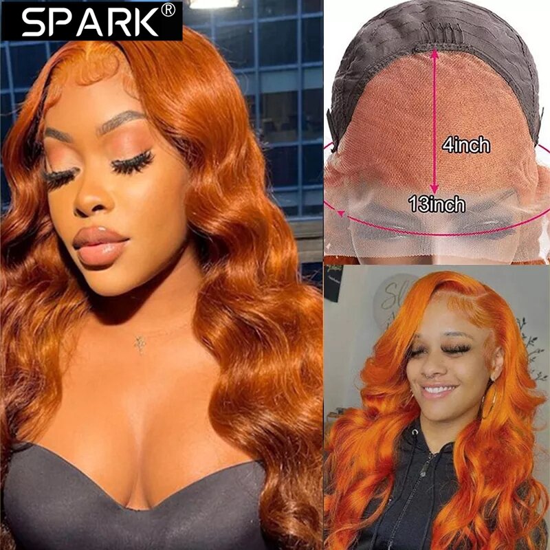 SPARK  #350 Body Wave Wigs Ginger Orange 13x4 HD Lace Front Wigs 100% Human Hair Transparent Lace Wigs For Women 18-32 inch