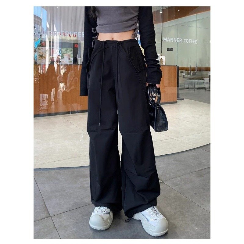 Calças de carga Deeptown Parachute para mulheres, streetwear largo de Harajuku, calça esportiva, perna larga, moda coreana, extragrande, Y2k, primavera de 2021