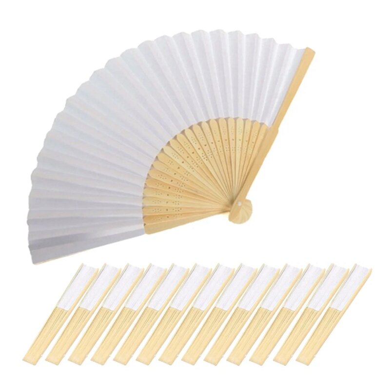 40Pcs DIY Paper Fan Adults Children's Calligraphy Painting Practice Blank White Folding Fan Wedding Gifts