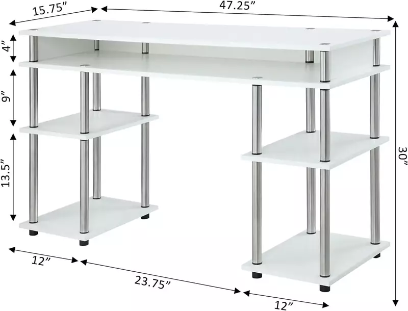 Nenhuma mesa da prateleira do estudante das ferramentas, branco, 47,25 "L x 15,75" W x 30 "H