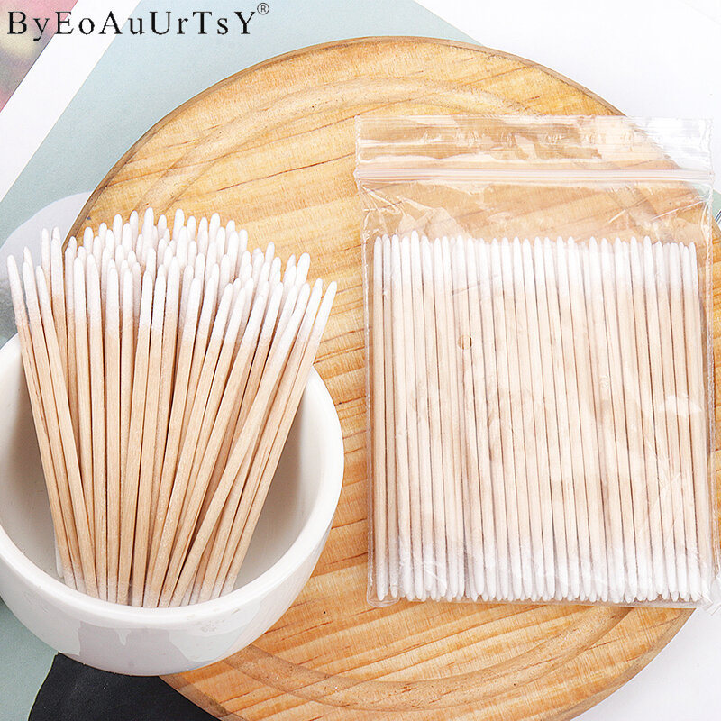 100pcs Disposable Ultra-small Double head Cotton Swab Brush Lint Free Micro Brushes Wood Cotton Eyelash Extension Removing Tools