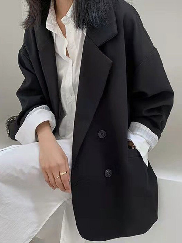Jmprs-Chaqueta de manga larga para mujer, abrigo holgado de estilo coreano, informal, Elegante, sólido, elegante, para oficina, novedad de otoño