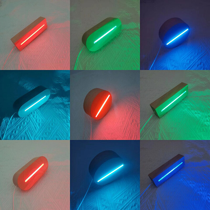 Lámpara USB de madera de haya, Base Led, pantalla acrílica, soporte de madera con luces Led para mesita de noche de resina de plexiglás personalizada, luz nocturna 3D DIY