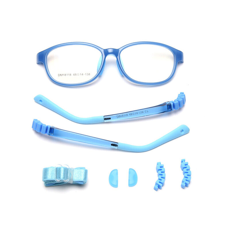 Marco redondo con patas de espejo extraíbles para niños, Marco antiluz azul para miopía, TR90