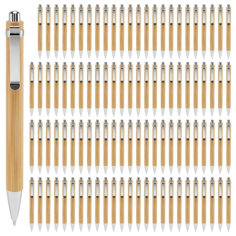 Bolígrafo de bambú para oficina y escuela, suministros de escritura, regalos, tinta azul, 100 unidades por lote