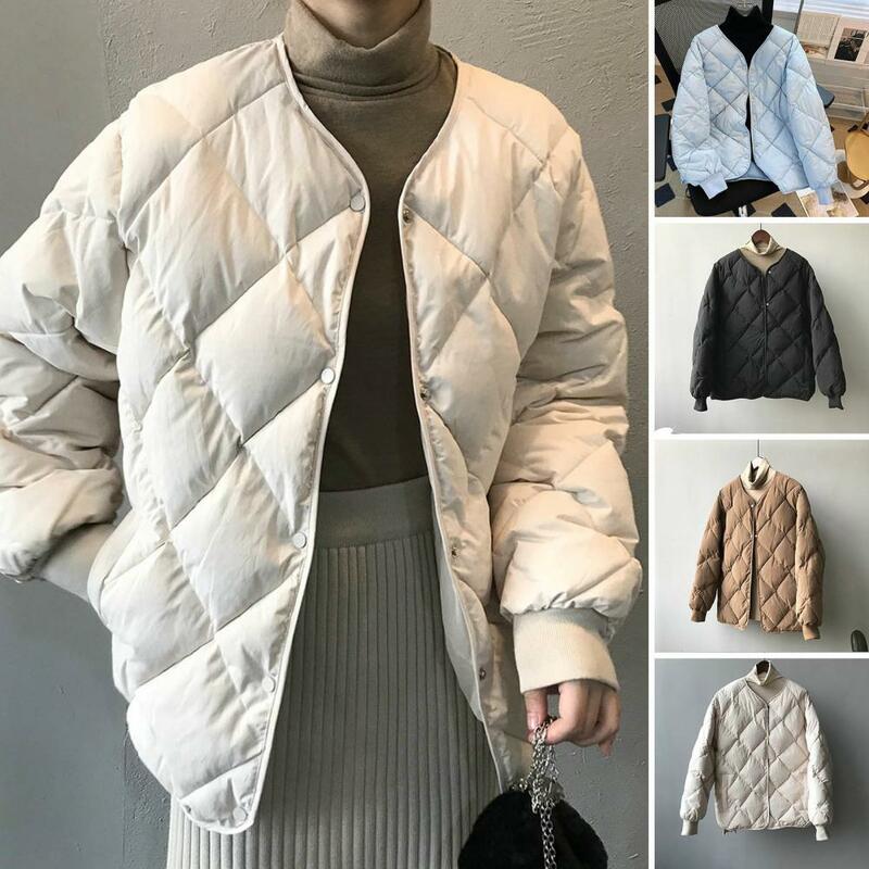 Женское пальто с подкладкой на осень и зиму, теплая плотная женская верхняя одежда, однобортная Мягкая Повседневная Женская хлопковая куртка с ромбовидным узором