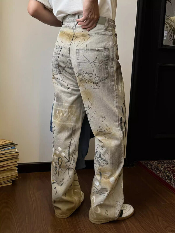 Reddic Jeans pria Vintage ukuran Plus, celana Skater grafiti tua pinggang tinggi bercetak estetika Y2k