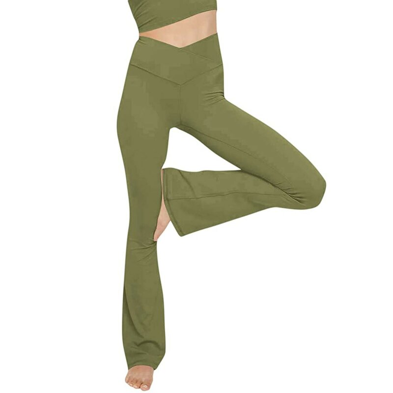 Leggings Slim Fit pantaloni svasati a vita alta per donna pantaloni da Yoga da donna in tinta unita allenamento da corsa pantaloni sportivi da Fitness
