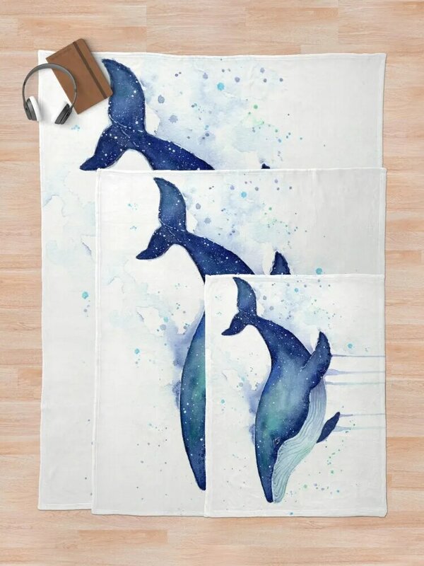 Whale Watercolor Galaxy Throw Blanket For Sofa