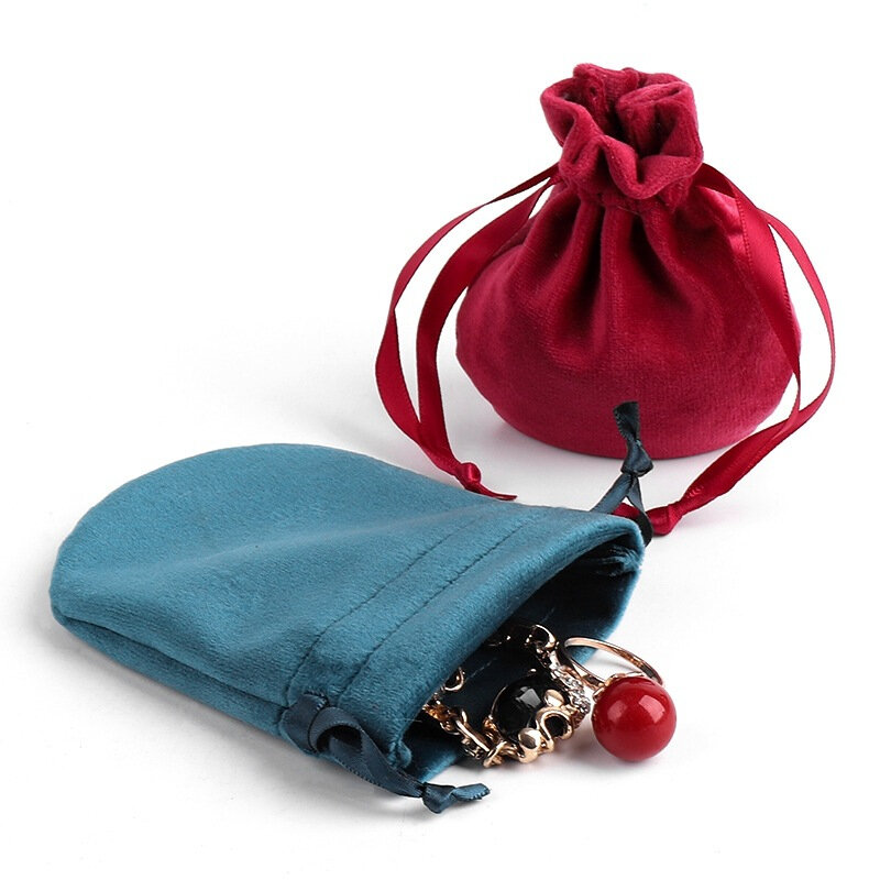 10x13cm Mini borse con coulisse in velluto orecchini con fondo tondo sacchetto per imballaggio di gioielli sacchetto di stoffa portatile piccolo regalo per feste di matrimonio