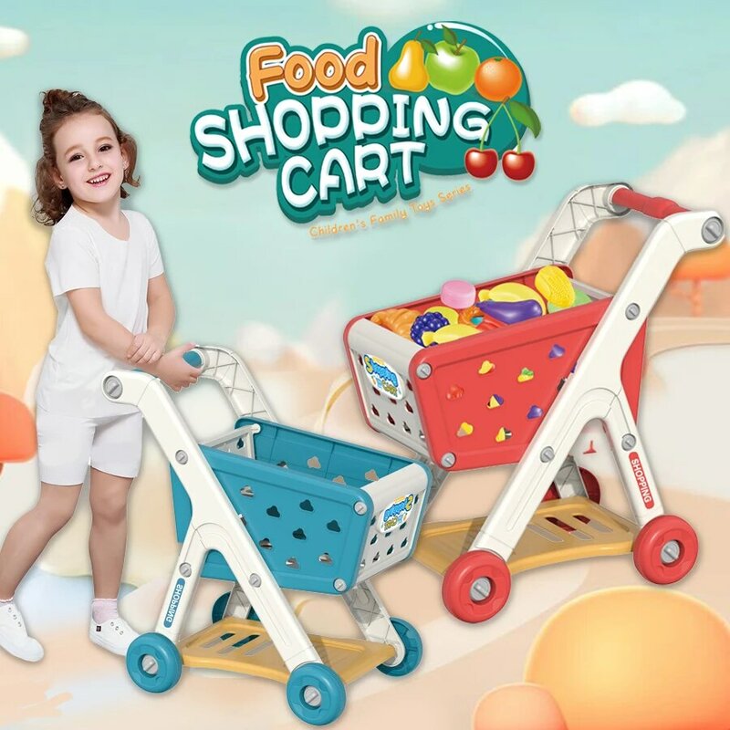 17pcs Simulated Fruit Snacks Kids Big Shopping Cart Play House Pretend Shopping With Children's Cart In Supermarket Role Playing
