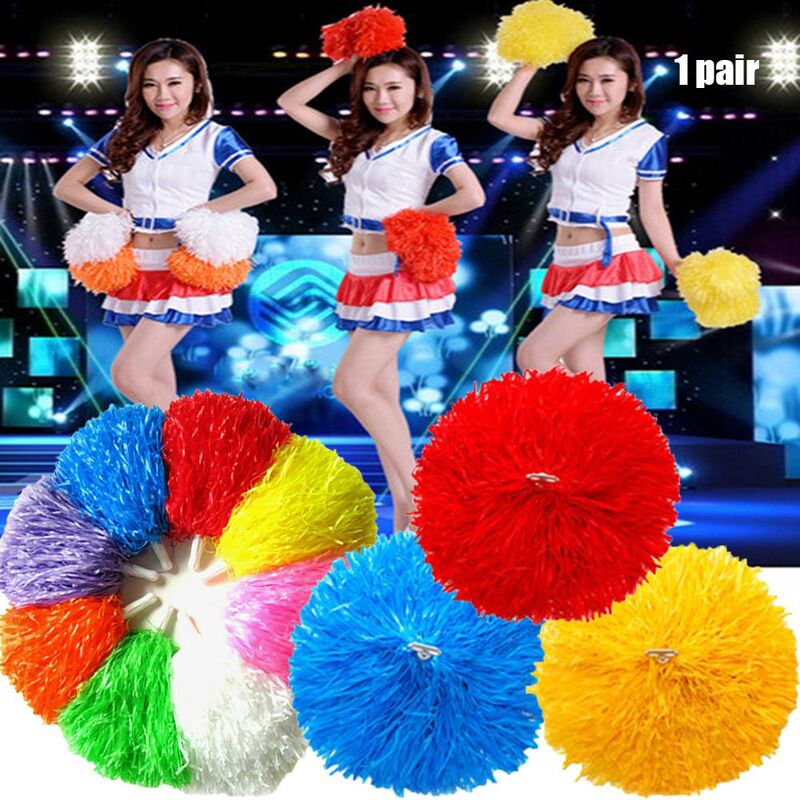 1 paio di pompon di Streamer metallizzati con manico in plastica colorata PE Cheerleading Flower Ball Dance Game Club Sports Supplies