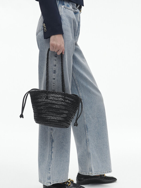 MABULA Luxury Design PU Leather Woven Women Shoulder Bags With 2 Pockets Bucket Handbags High Quality Fashion Underarm Purse