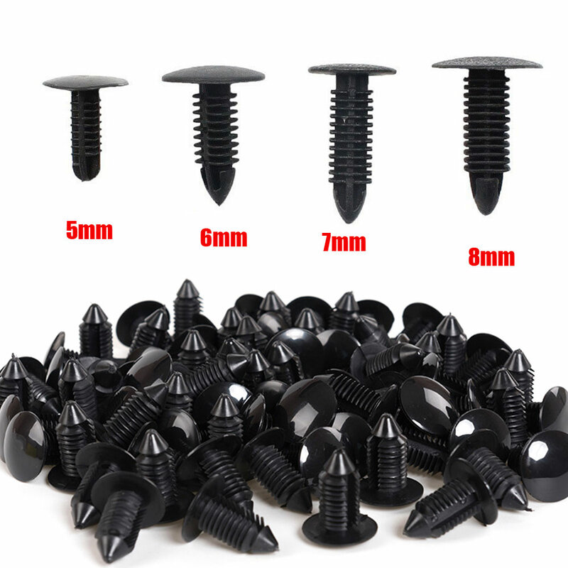 Lot de 40 rivets Push-in en plastique noir, 5mm, 6mm, 7mm, 8mm, Clip de fixation universel pour panneau de garniture de toit de voiture