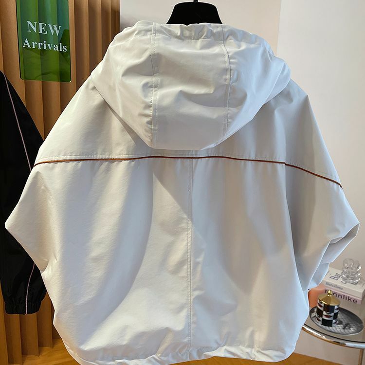 여성용 후드 재킷, 루즈 통근 캐주얼 짧은 스플라이싱 탑 재킷, 2024 용수철 가을 신상
