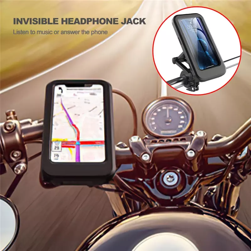 Support de téléphone étanche pour moto et vélo, batterie à 360 ° recommandée, réglable avec écran tactile, clip de guidon de téléphone