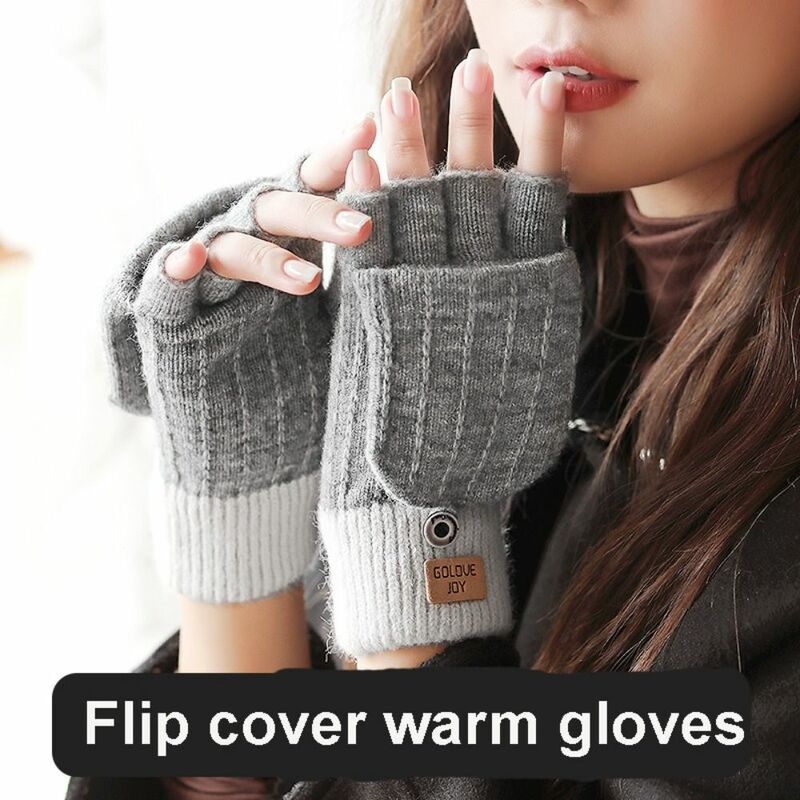 Зимние перчатки на полпальца, милые теплые кашемировые вязаные перчатки, женские сохраняющие тепло холодные варежки