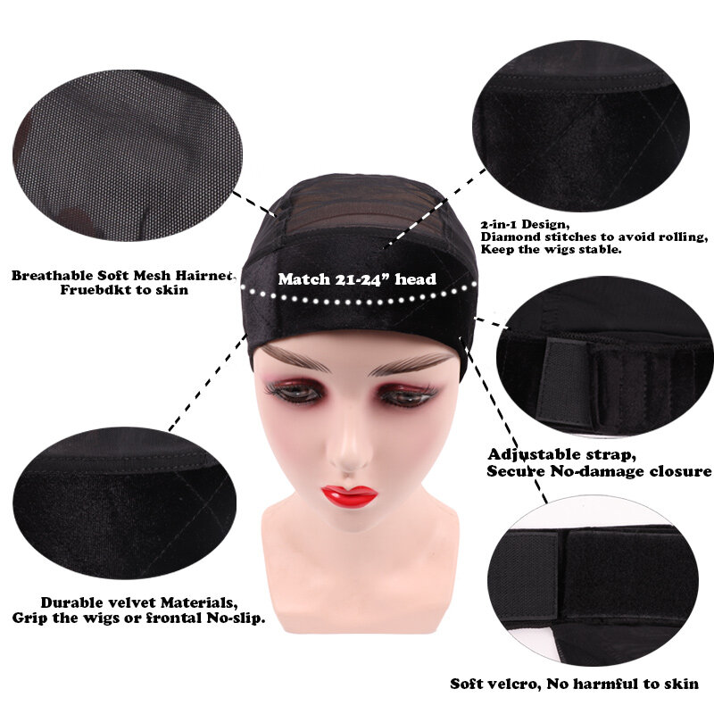 Plussig-boné preto do aperto da peruca para mulheres, faixa de veludo ajustável, confortáveis tampas ventiladas, 1pc