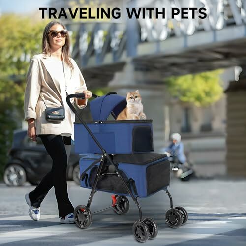 Dog stroller for 2 small dogs or cats, double cat stroller with 2 removable carry bags, folding dog stroller with 4 lockable