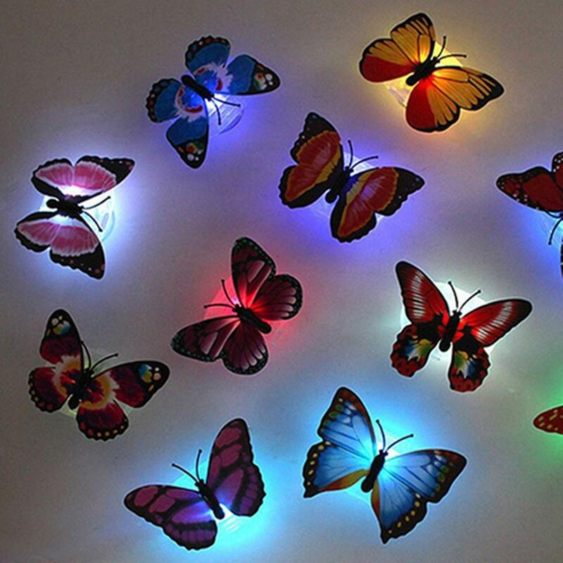 Borboleta LED Night Light, Borboleta Pasteable, Adesivo de parede luminescente, Decorações, Decalque da parede