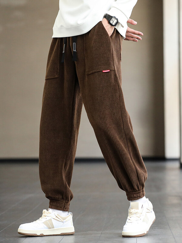 2022 nowa jesienno-zimowa sztruksowe spodnie dresowe męskie Baggy biegaczy moda Streetwear luźne dorywczo spodnie Harem Plus rozmiar 8XL